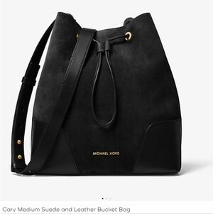 Michael Kors Cary Medium Suede & Leather Bucket Bag Black